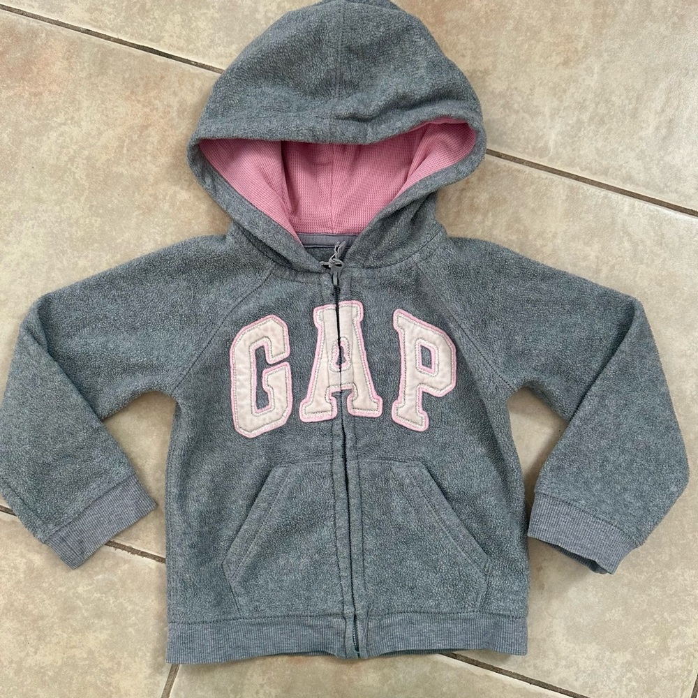 BabyGAP girls Gray fleece lined Hoodie with Pink Accents 3T
